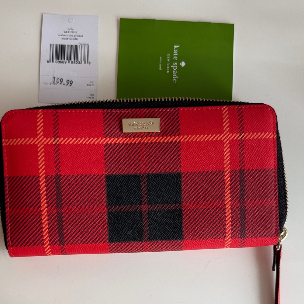 Kate Spade Red and Black Checkered Wallet